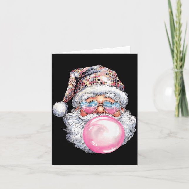 Cute Retro Santa Christmas Blowing Bubble Gum Vint Card (Front)