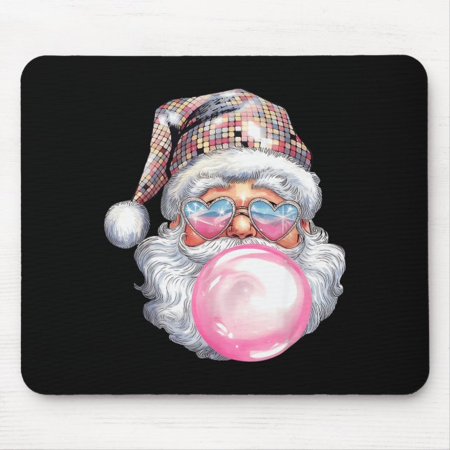 Cute Retro Santa Christmas Blowing Bubble Gum Vint Mouse Mat (Front)