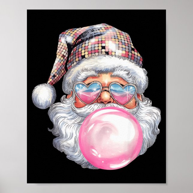 Cute Retro Santa Christmas Blowing Bubble Gum Vint Poster (Front)
