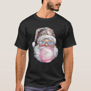 Cute Retro Santa Christmas Blowing Bubble Gum Vint T-Shirt