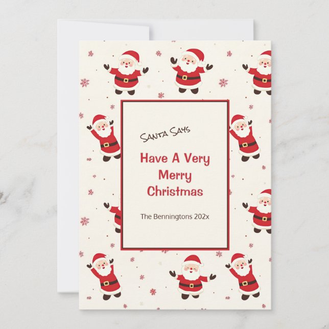 Cute Retro Santa Christmas Flat Holiday Card (Front)