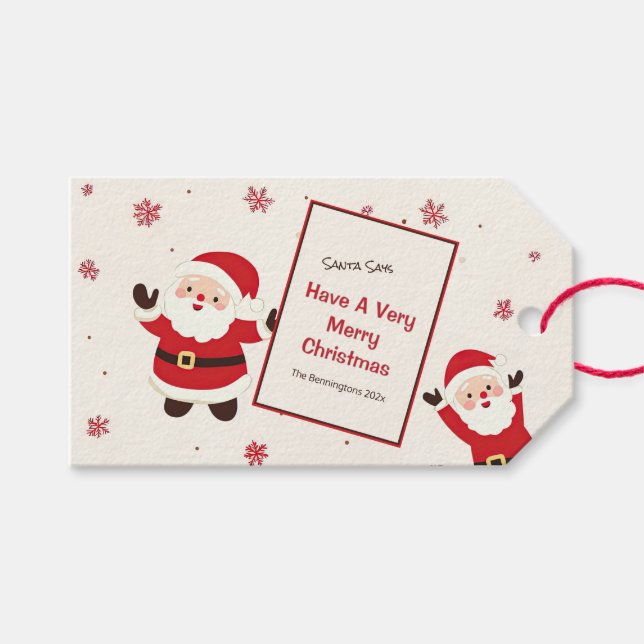 Cute Retro Santa Christmas  Gift Tags (Front (Horizontal))
