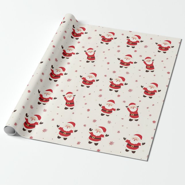 Cute Retro Santa Christmas Wrapping Paper (Unrolled)