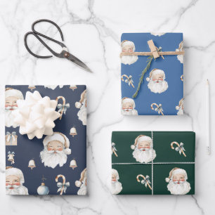Cute Retro Santa Claus & Candy Cane Christmas Wrapping Paper Sheet