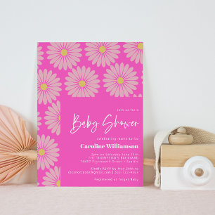 Cute Retro Scandinavian Flower Pink Baby Shower Invitation