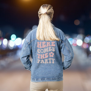 Cute Retro Script Bachelorette Party Denim Jacket