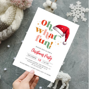 Cute Retro Script Oh What Fun Christmas Party Invitation