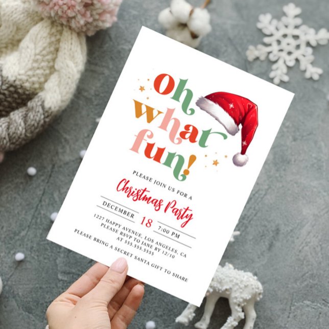Cute Retro Script Oh What Fun Christmas Party Invitation (Creator Uploaded)
