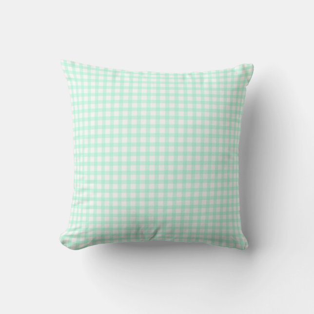 Cute Retro Sea Green Gingham Plaid pattern Cushion (Front)