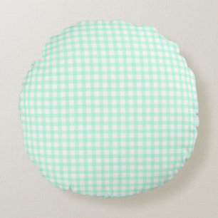 Cute Retro Sea Green Gingham Plaid pattern Round Cushion