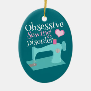 Cute Retro Sewing Machine Seamstress Ceramic Tree Decoration