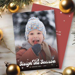 Cute Retro Sleigh The Season Photo Christmas Snow  Holiday Card