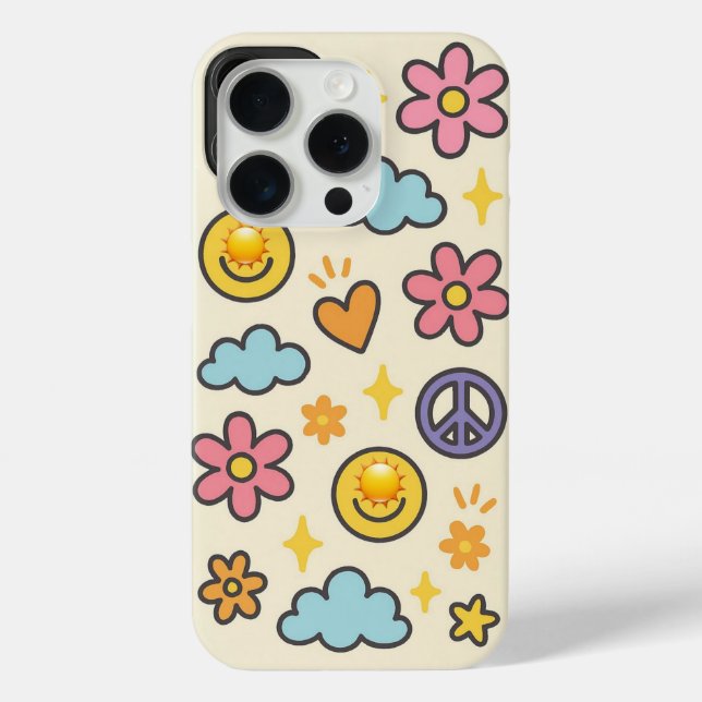 Cute Retro Smiley & Peace Case-Mate iPhone Case (Back)