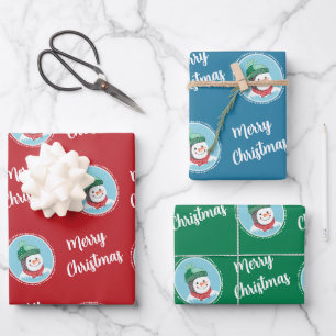 Cute Retro Snowman Merry Christmas Holiday Wrapping Paper Sheet