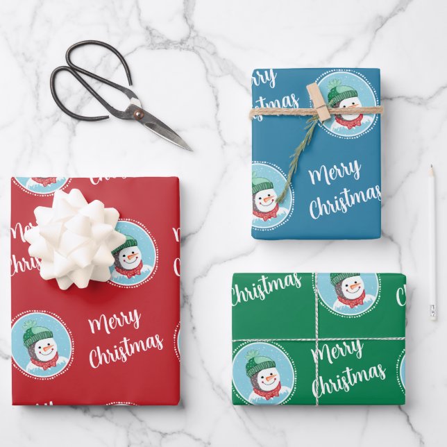 Cute Retro Snowman Merry Christmas Holiday Wrapping Paper Sheet (Front)