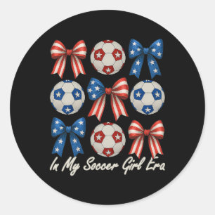 Cute Retro Soccer Girl Coquette Bow For Women Mom Classic Round Sticker