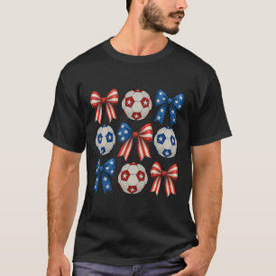 Cute Retro Soccer Girl Coquette Bow For Women Mom T-Shirt