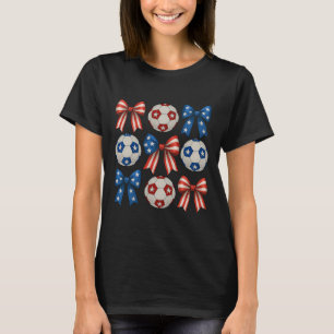 Cute Retro Soccer Girl Coquette Bow For Women Mom  T-Shirt