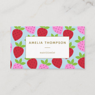 Cute Retro Strawberry Fruit Pattern Personalised Business Card