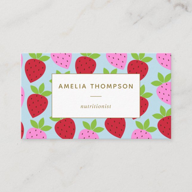 Cute Retro Strawberry Fruit Pattern Personalised Business Card (Front)
