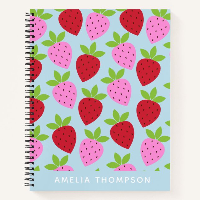 Cute Retro Strawberry Fruit Pattern Personalised Notebook (Front)