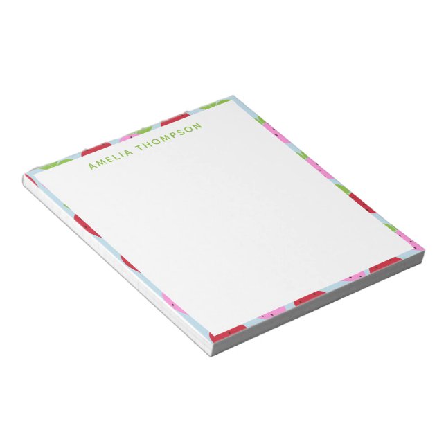 Cute Retro Strawberry Fruit Pattern Personalised Notepad (Angled)