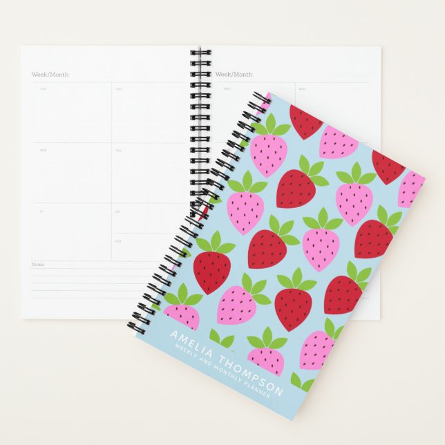 Cute Retro Strawberry Fruit Pattern Personalised Planner (Display)