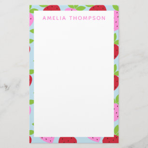 Cute Retro Strawberry Fruit Pattern Personalised Stationery