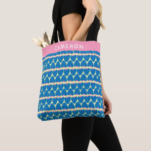 Cute Retro Strawberry Pattern Blue Personalised Tote Bag