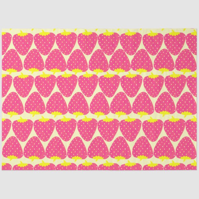 Cute Retro Strawberry Pattern in Bright Pink Tissue Paper (Front)
