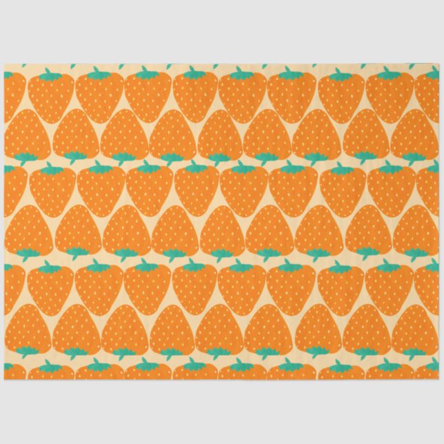 Cute Retro Strawberry Pattern in Orange and Green Tissue Paper (Front)