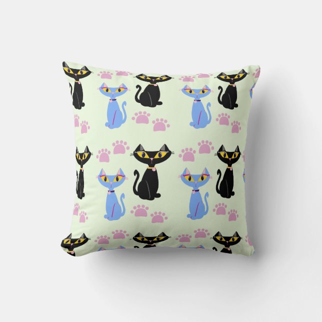 Cute Retro Style Illustrated Cats Pattern Cushion (Front)