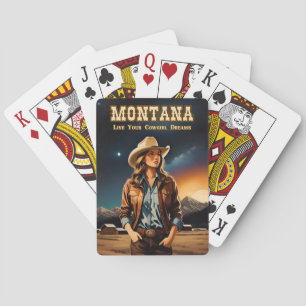 Cute Retro Style Night Sky Montana Cowgirl Playing Cards