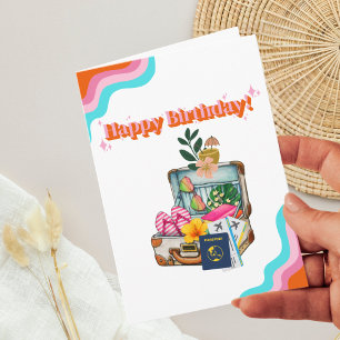Cute Retro Suitcase,Travel Mum,Fun Birthday, Photo Card