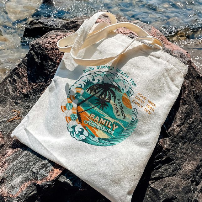 Cute Retro Summer Beach Trip Family Reunion Custom Tote Bag (Creator Uploaded)