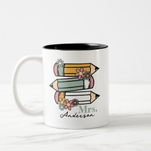 Cute Retro Teacher Pencils Personised Two-Tone Coffee Mug
