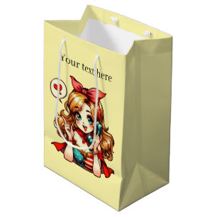 Cute retro teen add text medium gift bag