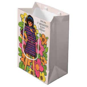 Cute retro teen girl Happy Birthday Grand daughter Medium Gift Bag