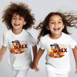 Cute Retro Thanksgiving "Turkey Taurus Rex" Kids T-Shirt