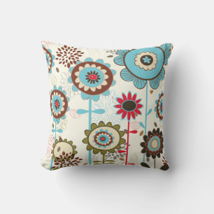 Cute retro turquoise blue floral pattern custom cushion