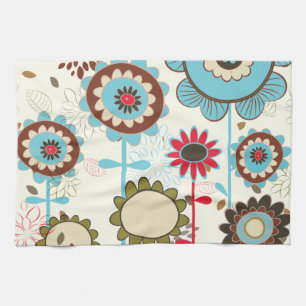 Cute retro turquoise blue floral pattern custom tea towel