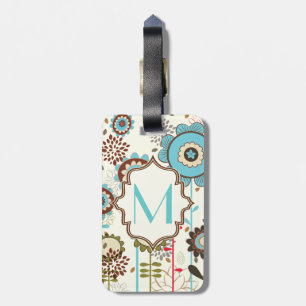 Cute retro turquoise blue floral pattern monogram luggage tag