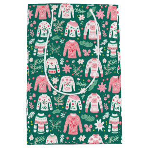 Cute Retro Ugly Sweater Pink and Green Fun Medium Gift Bag