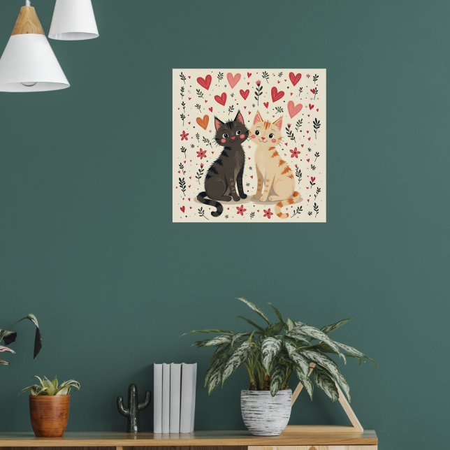 Cute Retro Valentine Cats Poster (Living Room 1)
