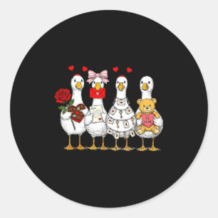 Cute Retro Valentine Silly Gooses Duck Love Couple Classic Round Sticker