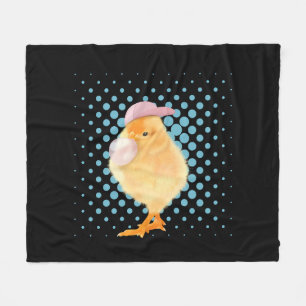 Cute Retro Vibes Chick Blowing Bubblegum Black Fleece Blanket