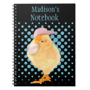 Cute Retro Vibes Chick Blowing Pink Bubblegum Notebook