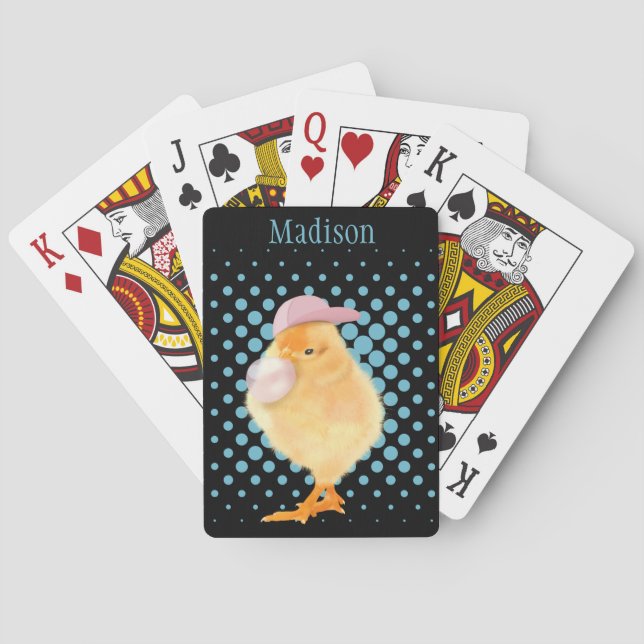 Cute Retro Vibes Chick Blowing Pink Bubblegum  Playing Cards (Back)