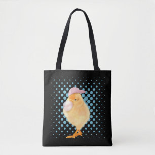 Cute Retro Vibes Chick Blowing Pink Bubblegum  Tote Bag