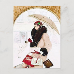 Cute retro vintage Art deco lady Holiday Postcard